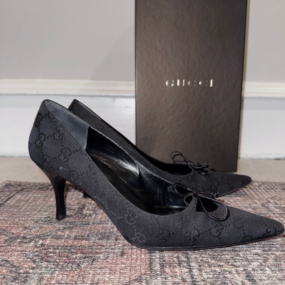 Gucci Black Canvas GG Heels